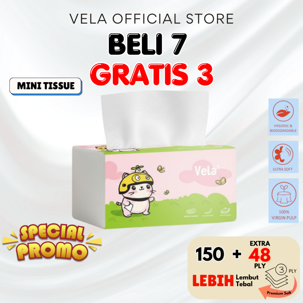 [BELI 7 GRATIS 3] Mini Tisu Vela 3 Ply – 198 Sheets | Tisu Serbaguna Tebal & Murah Harga Grosir | Co