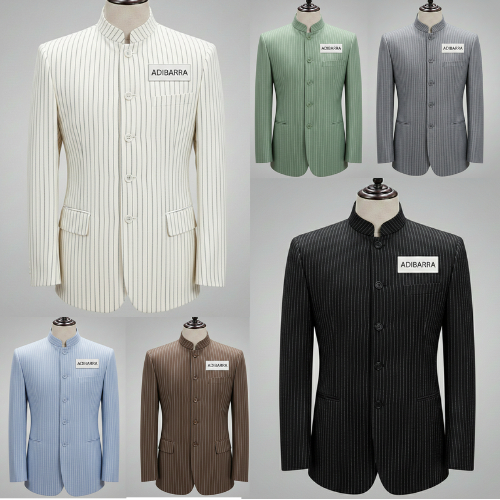 ADIBARRA- Jasko Motif Salur Semi Jas / Jas Koko Premium Pria Dewasa / Jas Mandarin Abu Hita Putih Na