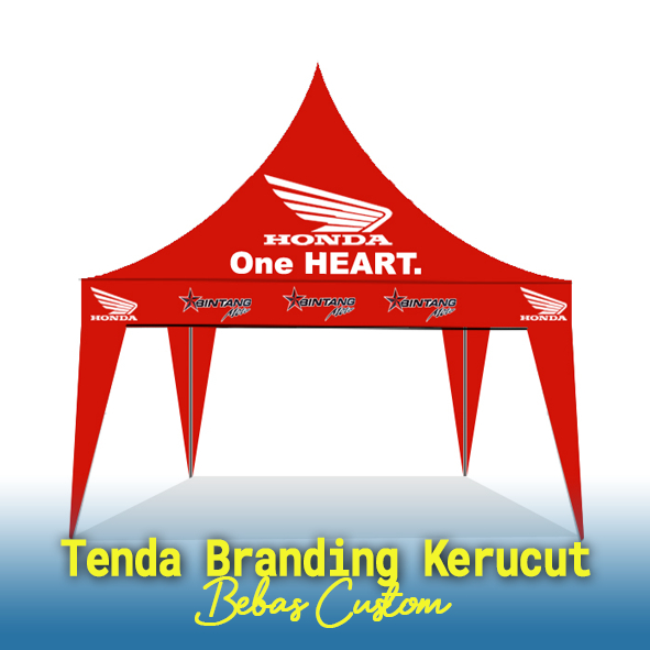 Tenda Branding Kerucut, Tenda Branding Full Logo + Printing, Tenda Branding Kerucut Ukuran Bervarias