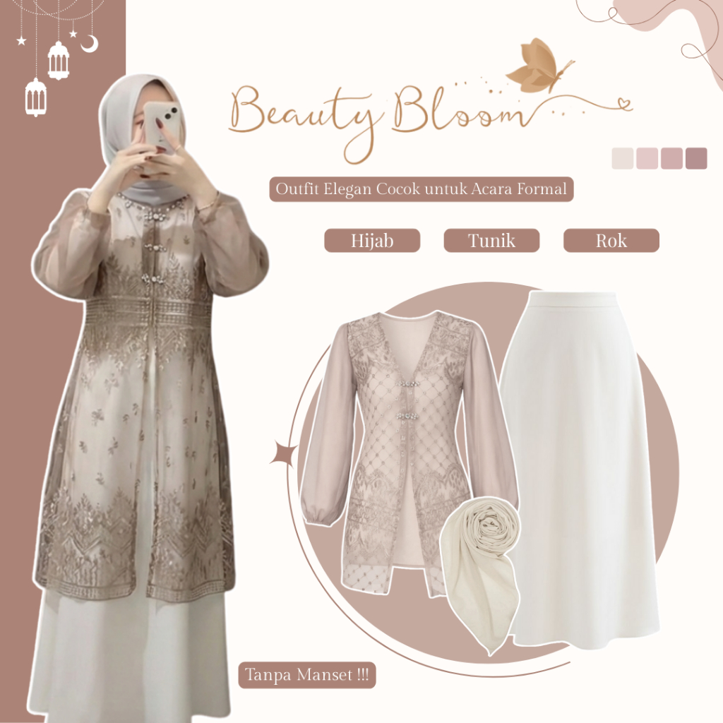 One Set Wanita Lebaran ( Outer Tunik Brokat + Rok + Hijab ) Outfit Kondangan / Baju Lebaran Remaja -