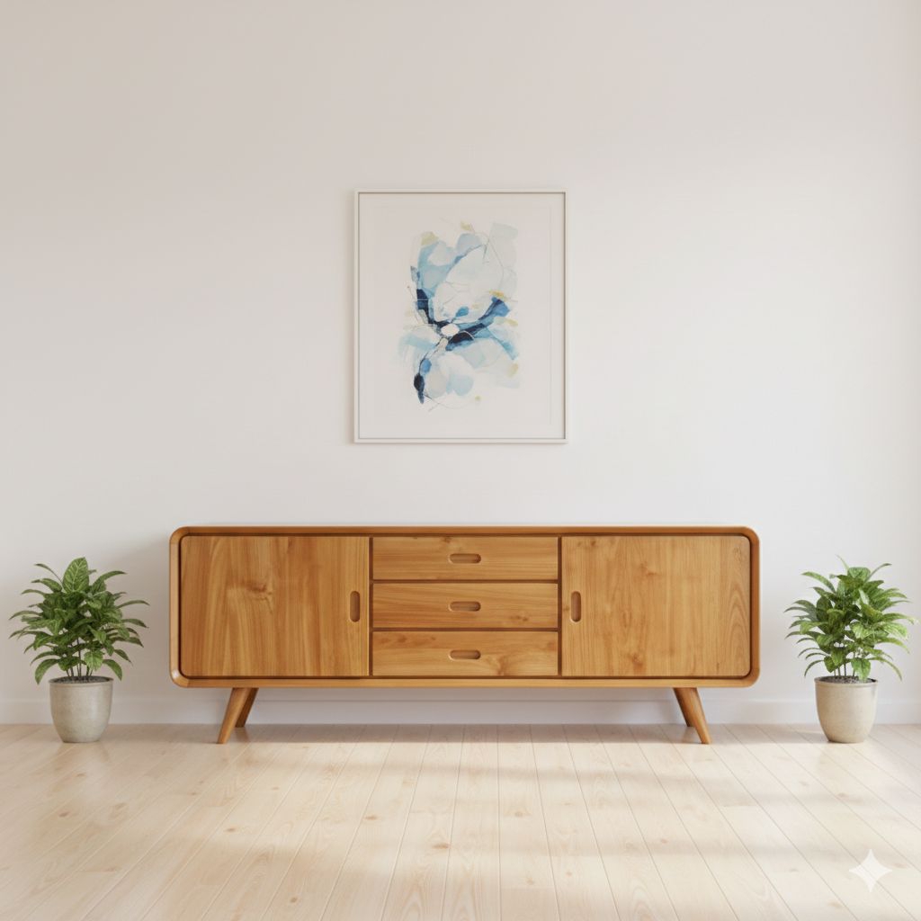 Bufet tv kayu jati minimalis antik Jepara laci 3