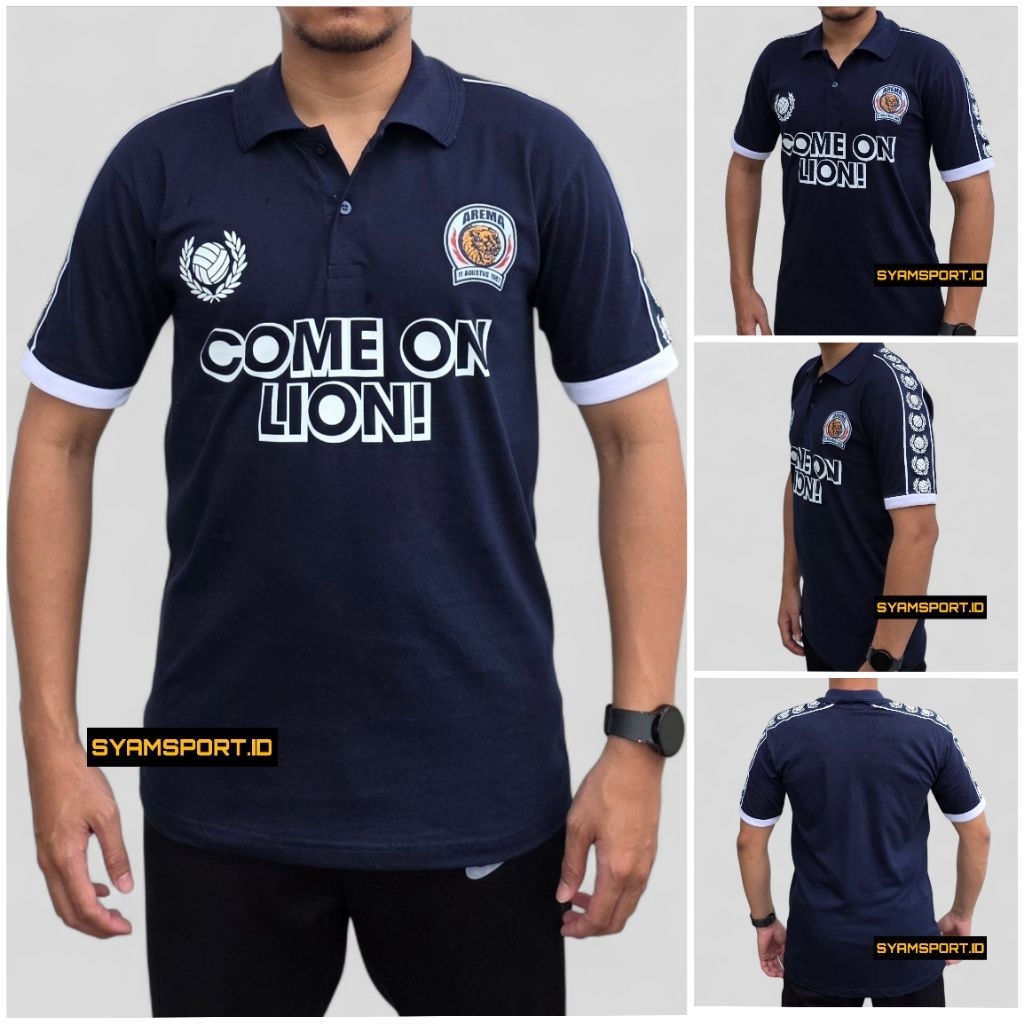 Kaos Polo Arema Retro Singa Bertindik Comeon Lion | Kaos Cotton Polo Arema | Kaos Arema Retro | Kaos