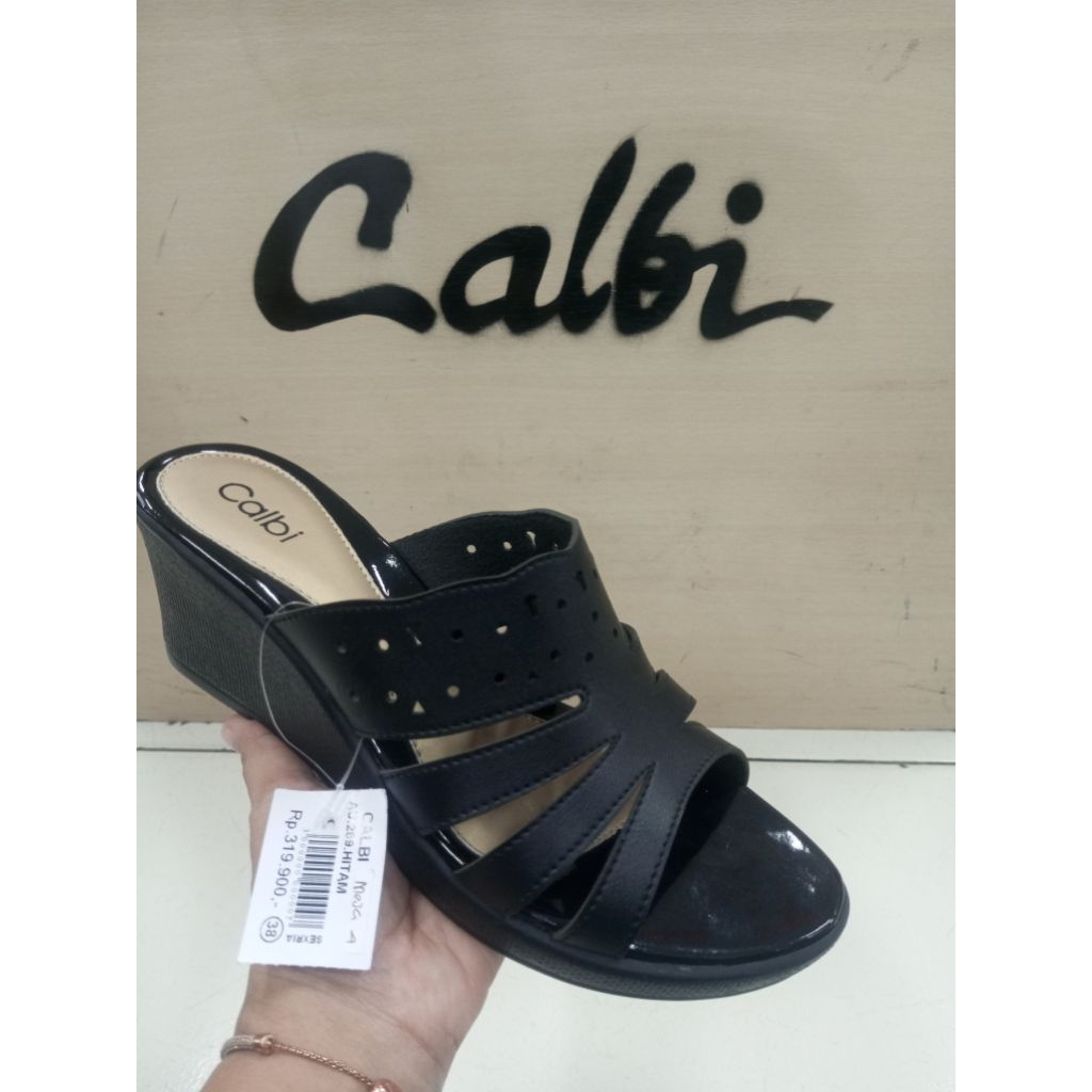 Sandal Wanita Wedges Calbi Original Artikel AU 289 Model Selop Hak 5 CM Size 36-40