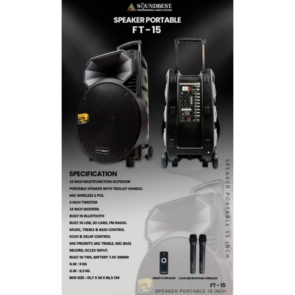 SPEAKER PORTABLE WIRELESS SOUNDBEST FT-15 / FT 15 BLUETOOTH