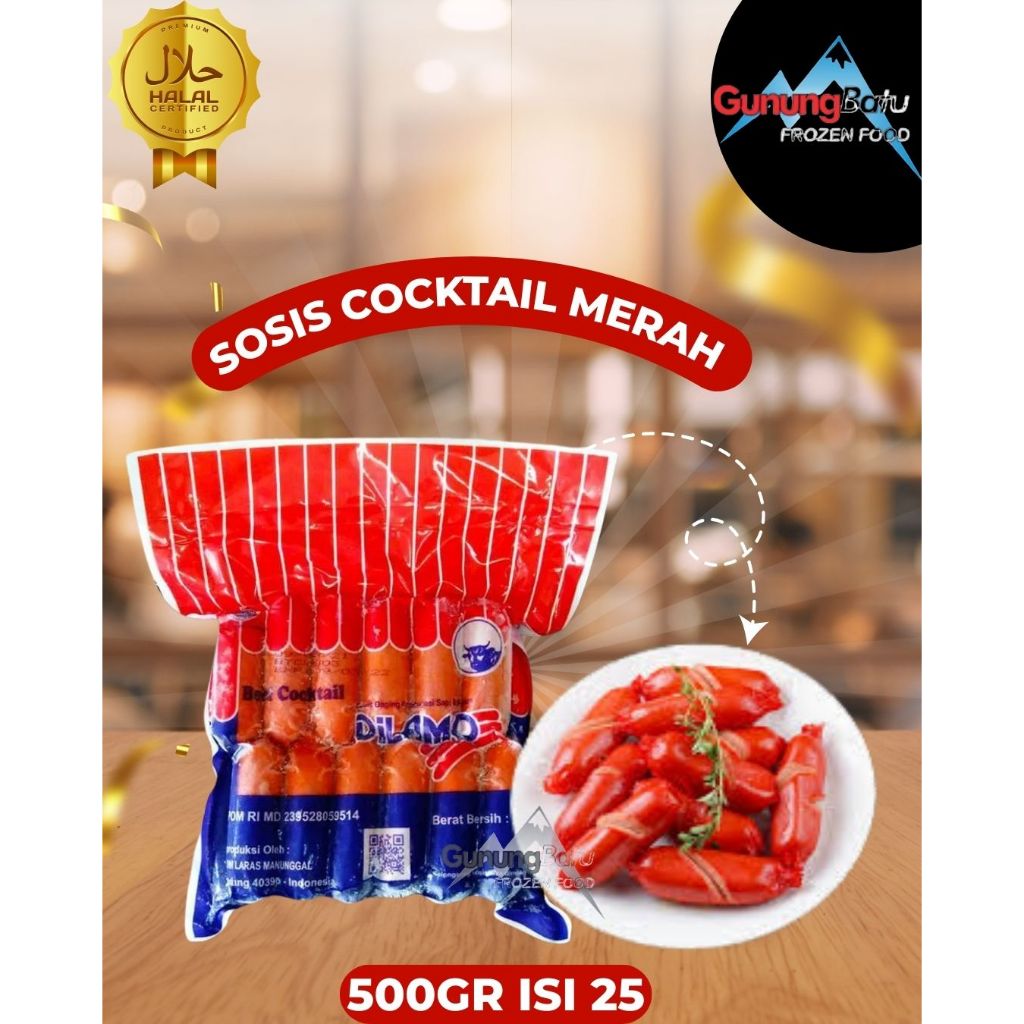 DILAMO SOSIS BEEF COCKTAIL MERAH/ SOSIS COCKTAIL/ SOSIS MERAH 500GR ISI 25PCS