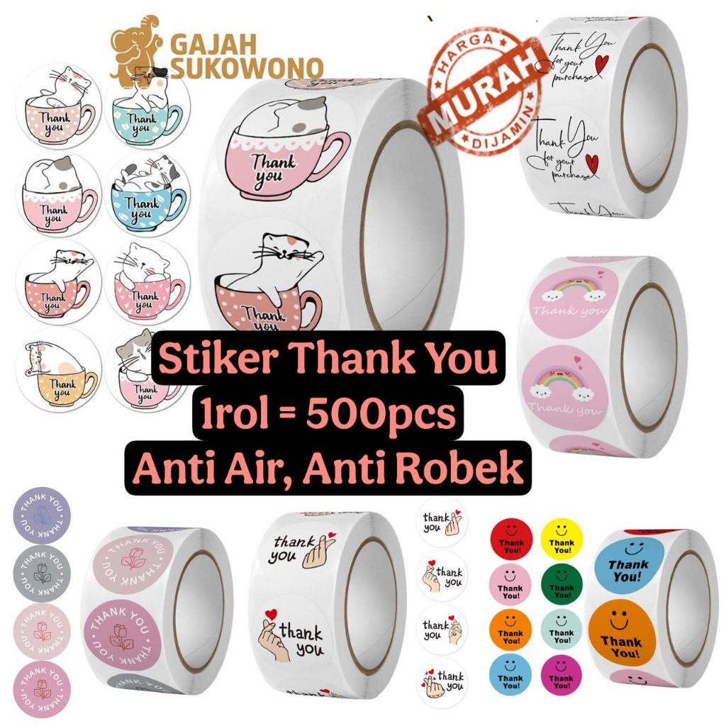 Stiker thank you gulung isi +- 500 pcs diameter 2,5 cm / sticker thank you