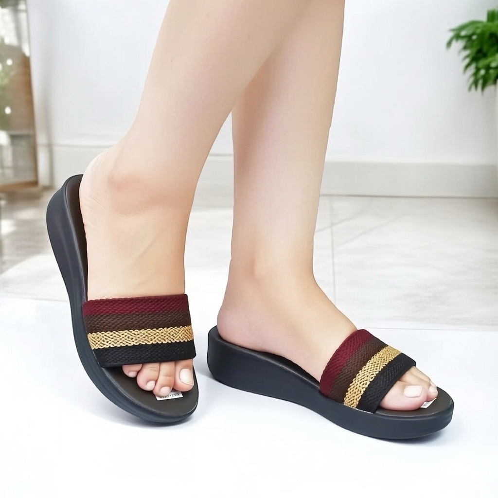 Sandal wanita wedges selop tinggi sedang