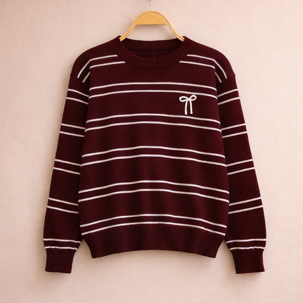 Tasya Sweater Rajut Motif Pita Stripe Wanita