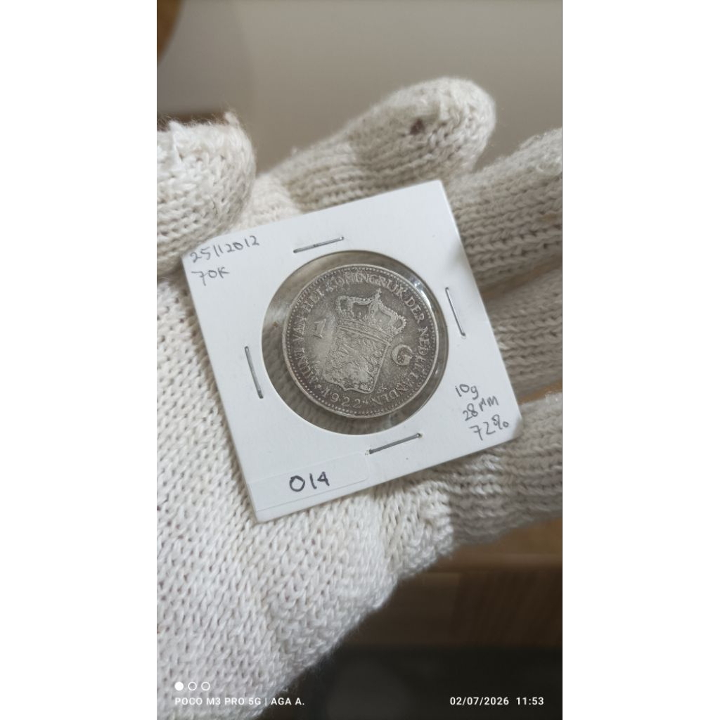 Koin Perak / Silver 72% - 1 Gulden - Wilhelmina - Netherlands East Indies -1922