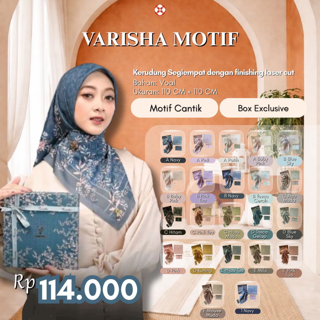 Ahsana - Hijab Segiempat Varisha Motif Printing Premium Kemasan Box Herscarves