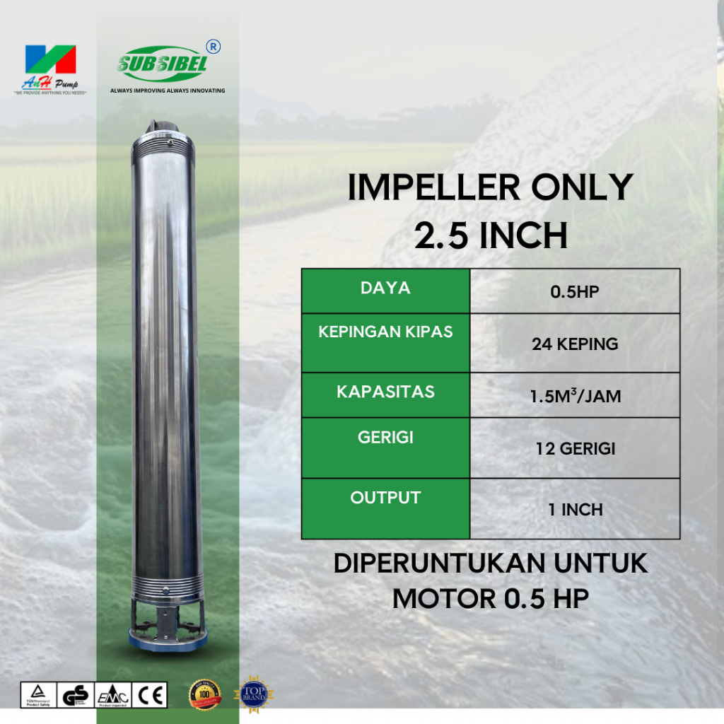 ONLY IMPELLER POMPA SATELIT 2.5 INCH  1.5/24 KEPALA POMPA AIR SUBSIBEL - ANH PUMP