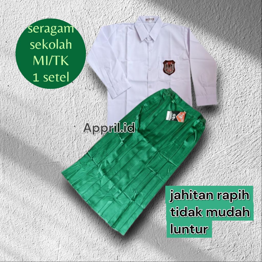 SETELAN ROK/MEKSI HIJAU PUTIH ANAK PEREMPUAN/SERAGAM SEKOLAH MI/SD/TK