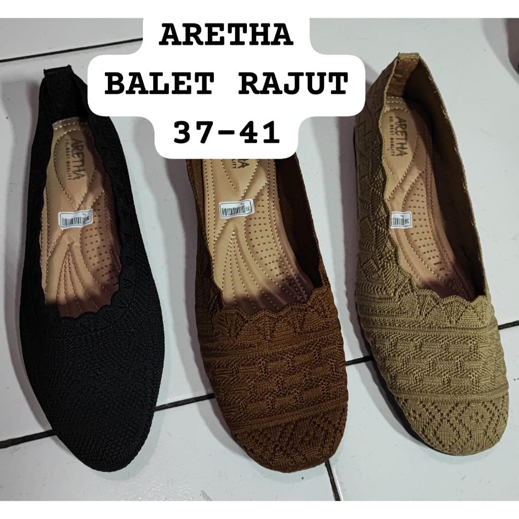 ARETHA Sepatu Perempuan Wanita Flat Shoes Balet bahan Rajut Sol Karet Nyaman Aman Anti Slip Asli Pro