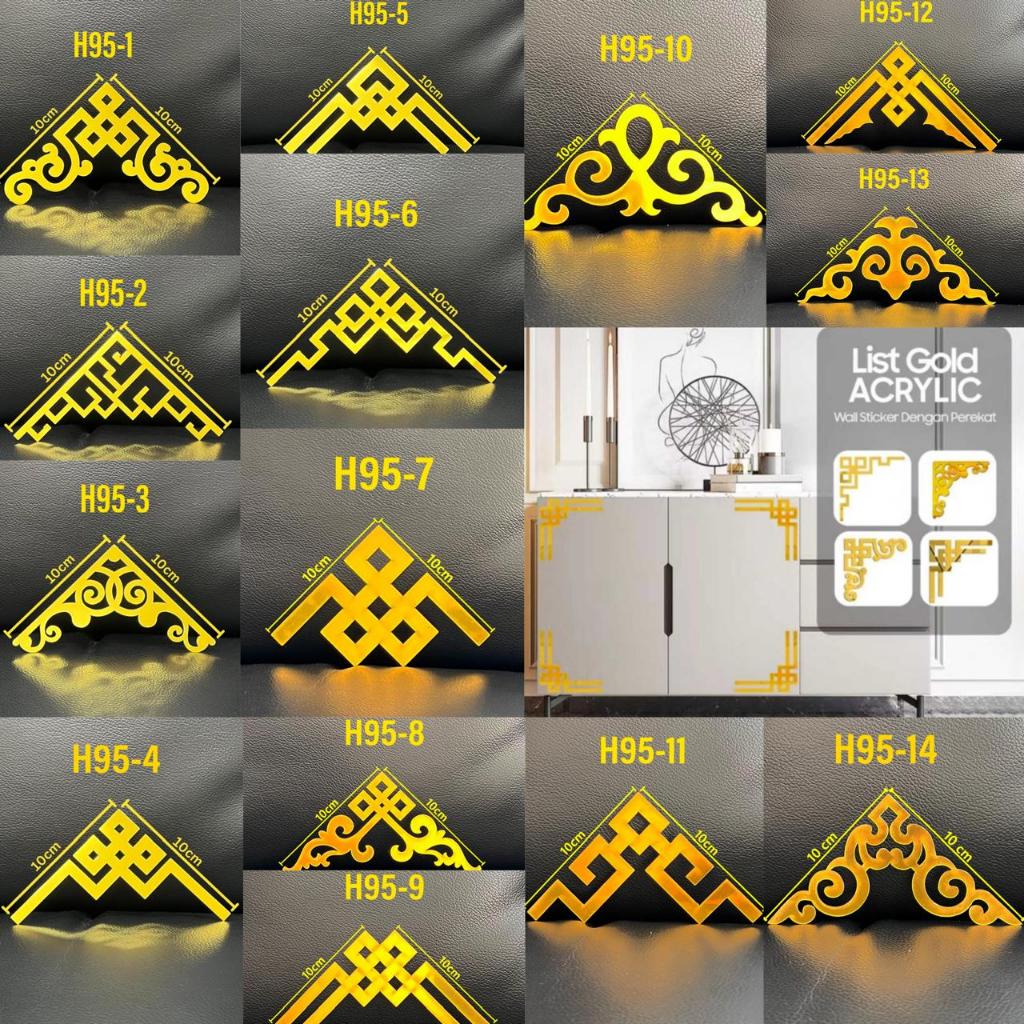 GS List Mirror Sudut Siku Hantaran Wall Sticker Mirror Gold Stiker Dekorasi List Moulding Dinding Le
