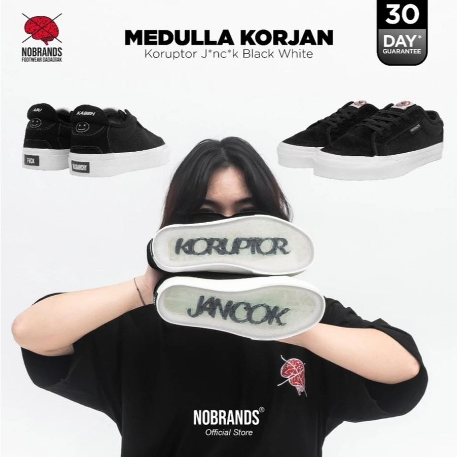 SEPATU KORUPTOR MEDULLA KORJAN BLACK WHITE BW NOBRANDS FOOTWEAR SUEDE CANVAS ANTI LICIN