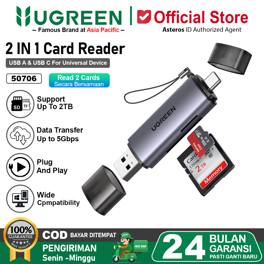 UGREEN Card Reader OTG USB Type C dan USB A 3.0 Ke Micro SD TF 50706