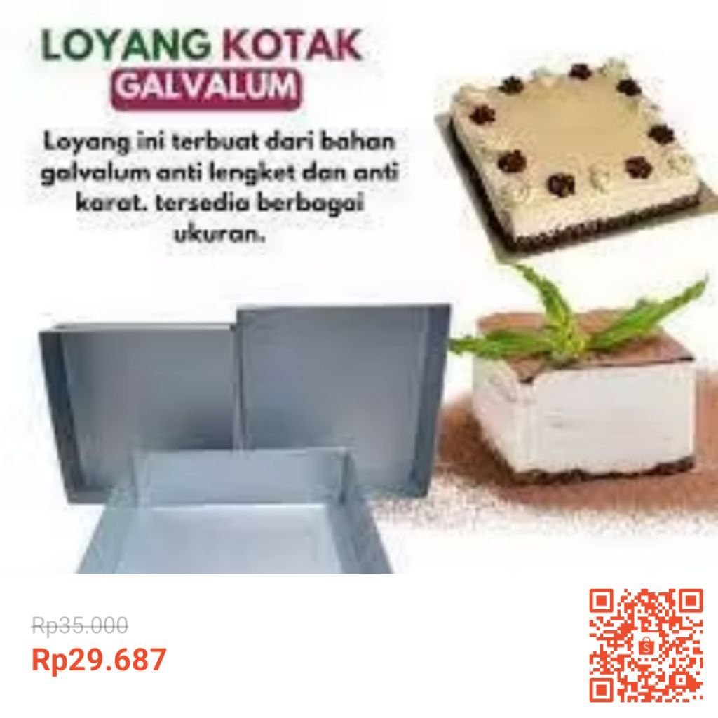 loyang kotak anti lengket ukran 20x20x4
