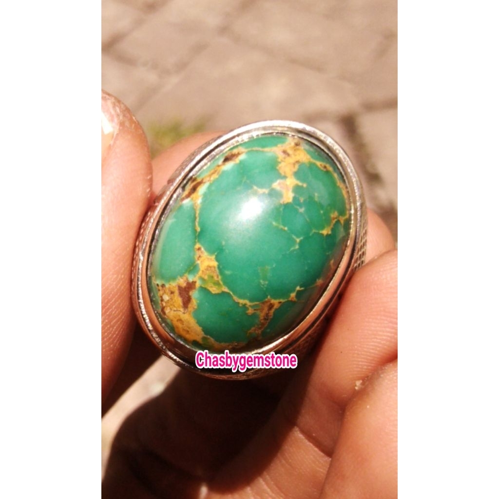 Cincin Batu Pirus persia serat emas-Pirus Persia serat kura urat emas