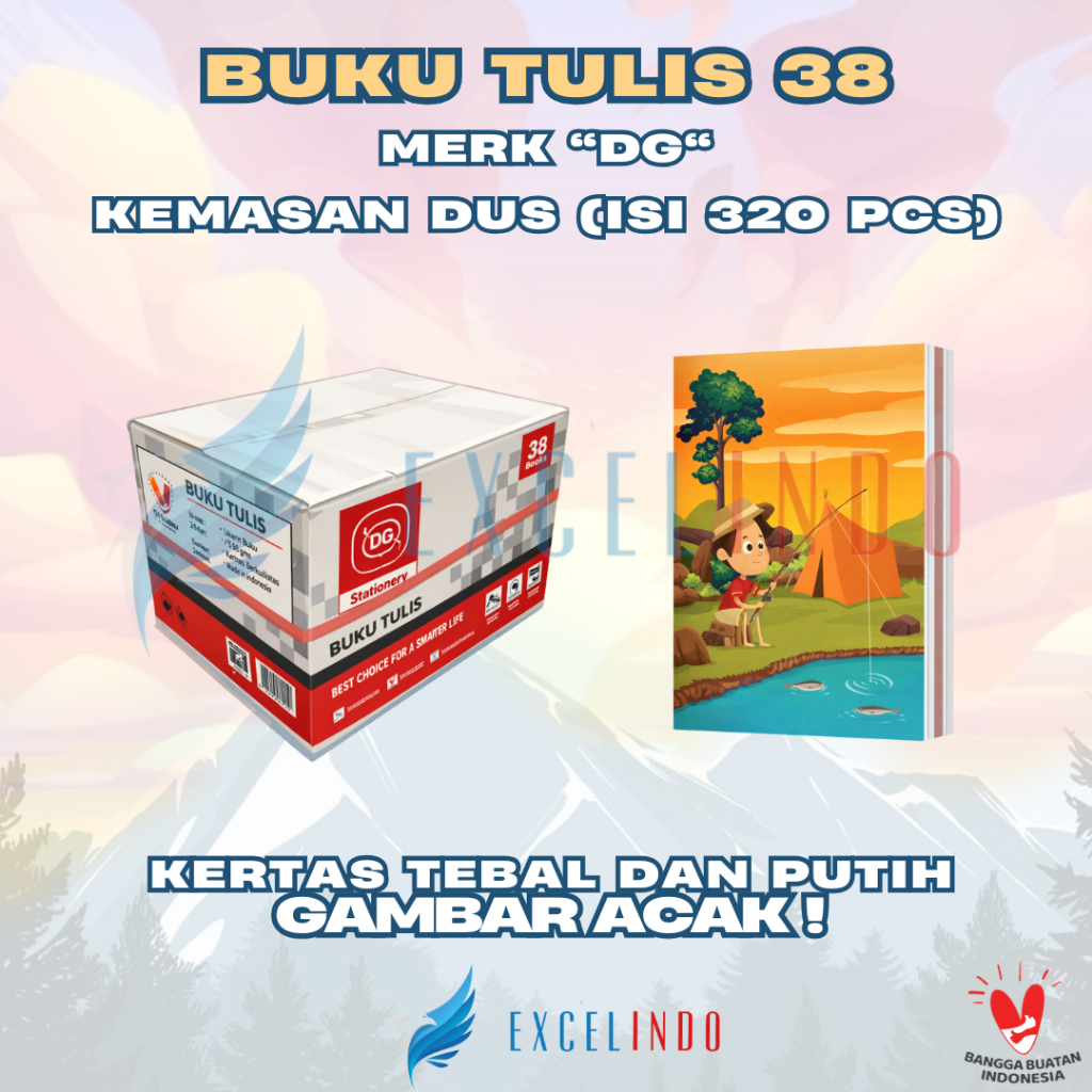 (1 Dus Isi 320 pcs) Excelindo Buku Tulis Kwarto 38 Lembar (GAMBAR ACAK) (Kertas Putih Dan Tebal)