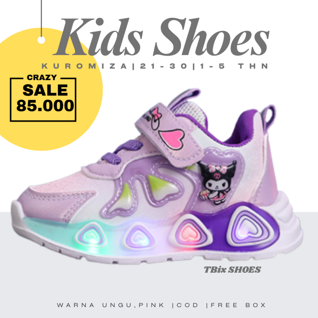 CRAZY SALE [Tokobig] Import Shoes Kuromiza Sepatu LED Anak Perempuan Sneakers Anak Perempuan Import 