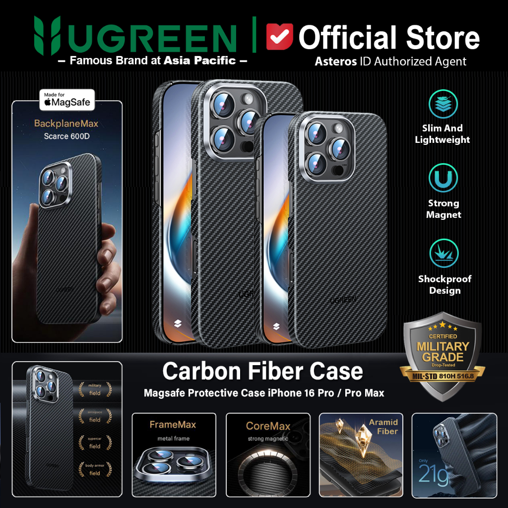 UGREEN Premium Case Magsafe For iPhone 16 Pro 16 Pro Max Carbon Fiber Aramid 600D Protective Case