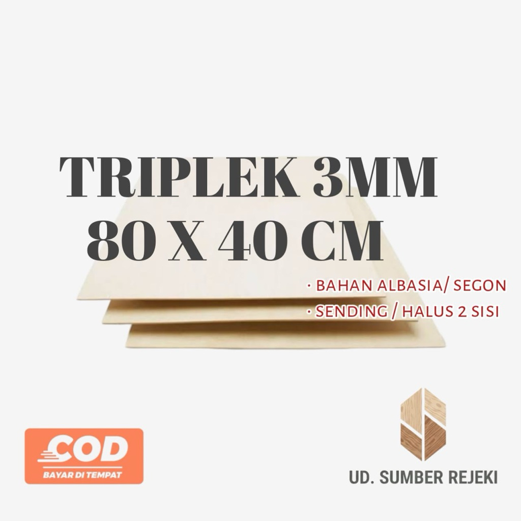 TRIPLEK 3MM ukuran 80x40 cm albasia/sengon