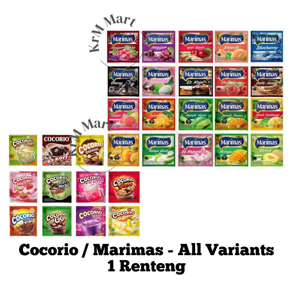 Marimas Cocorio 1 renteng renceng all varian minuman serbuk instan Jeruk Black Currant Gula Asem Sir