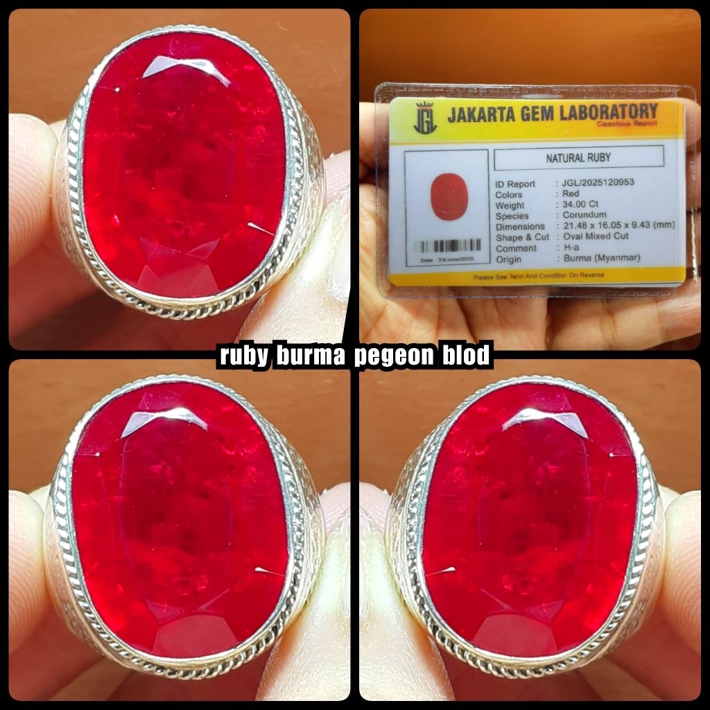 natural permata ruby burma jumbo super kontes item + ring perak