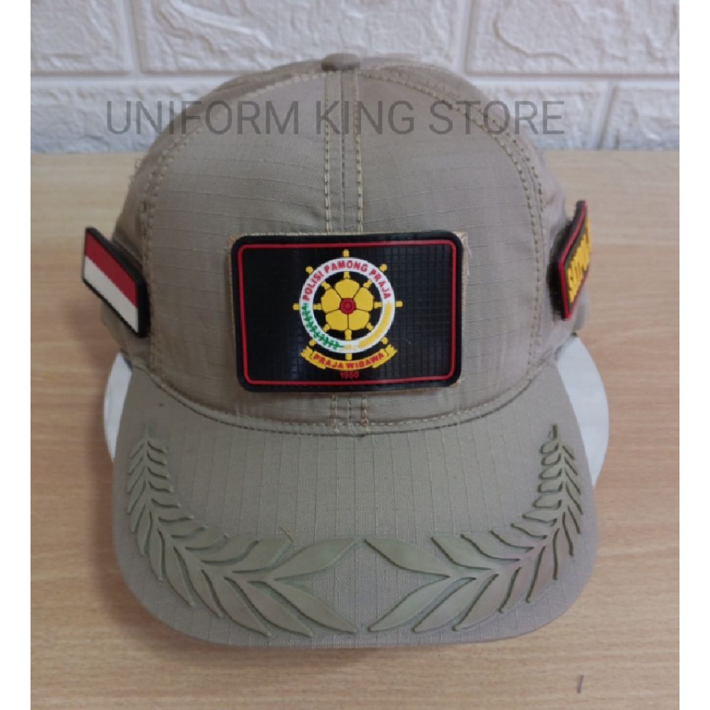 TOPI PAMEN KREM SATPOL PP 3 PATCH RUBBER - TOPI PAMEN SATPOL PP KREM PEREKAT PATCH RUBBER KARET LEPA