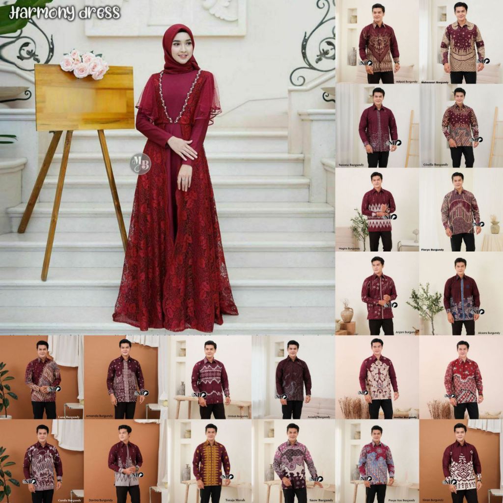 SET HARMONY DRESS DRESS MARON BURGUNDYORI COUPLE KEMEJA PREMIUM / CUSTOM ANAK & JUMBO / BAJU SERAGAM