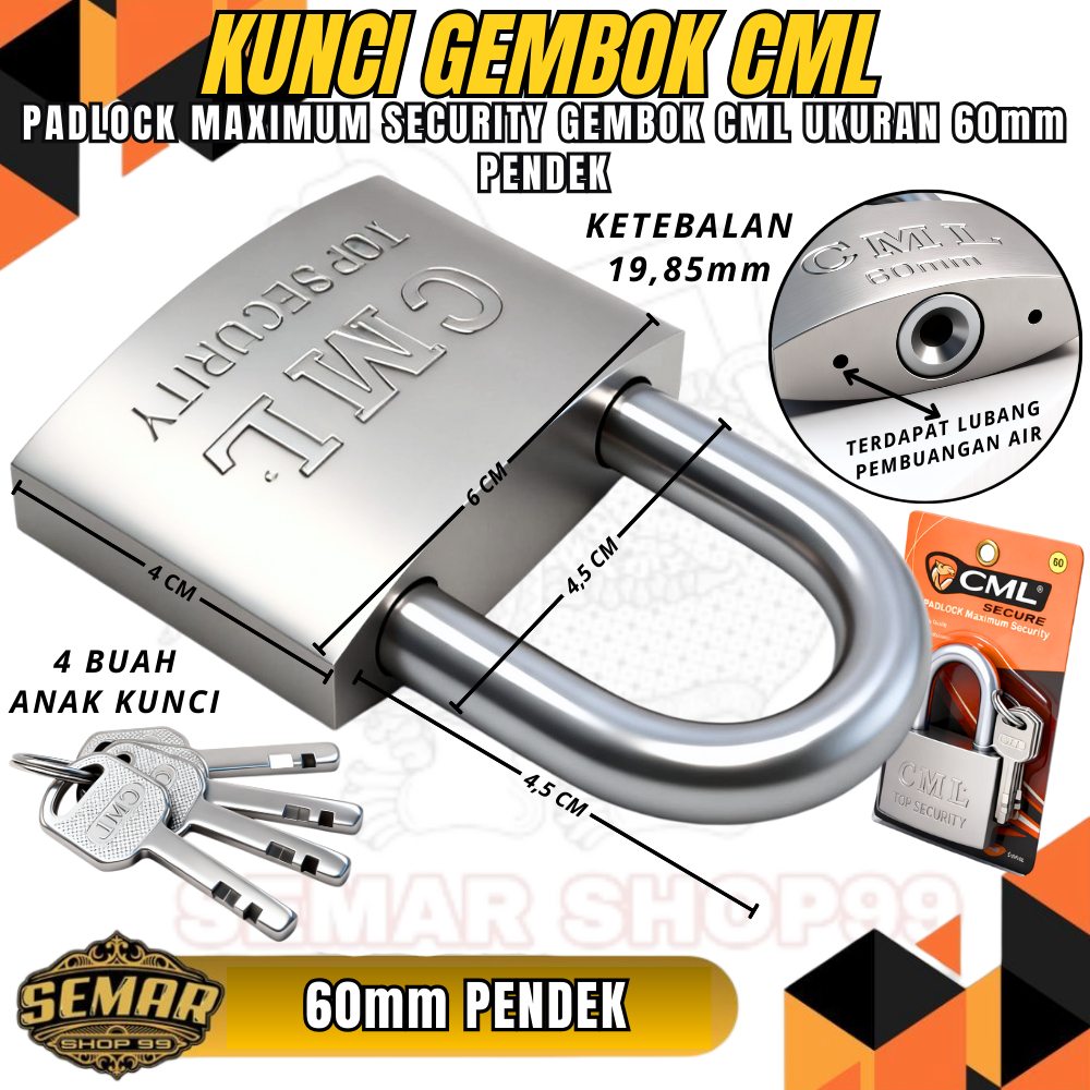 Kunci Gembok Pintu Rumah CML Stainless Steel Ukuran 60mm / Gembok Kunci Gerbang CML SUS 304 Stainles