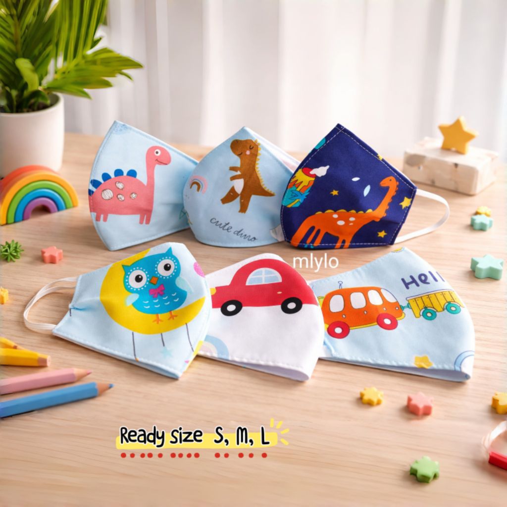 Masker kain anak  3 lapis masker motif mobil masker excavator msker beko masker construction masker 