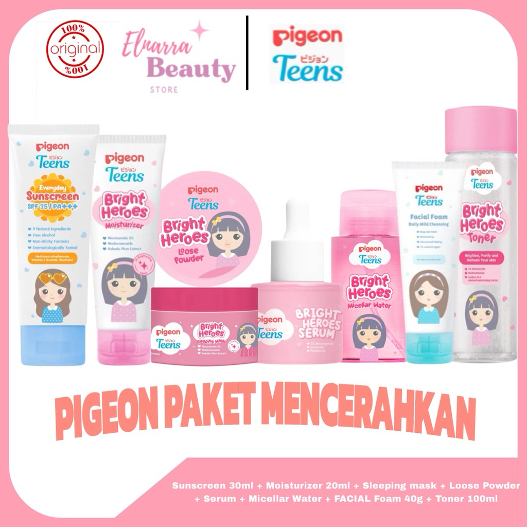 PIGEON TEENS BRIGHT HEROES PAKET LENGKAP - PAKET PIGEON UNTUK MENCERAHKAN - Paket Skincare Anak Rema