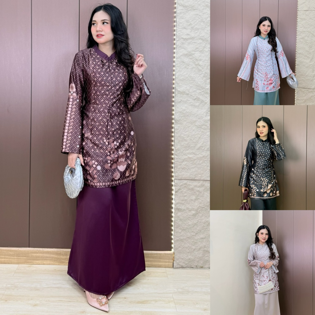 Azzura One Set Series 2 Silk Motif Bunga Baju Lebaran Dress Kondangan Pesta Lamaran Setelan Fashion 