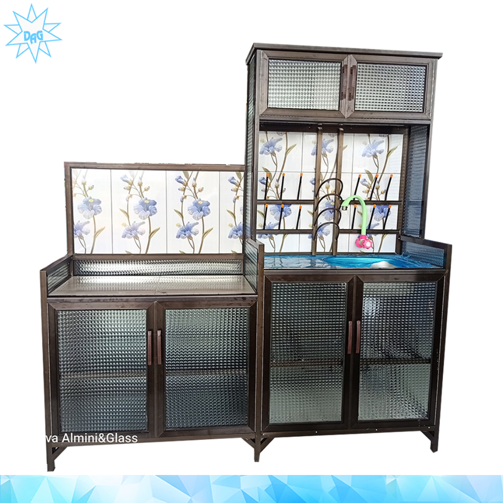 Rak piring wastafel tertutup kaca rak kompor bahan berkualitas 163x170