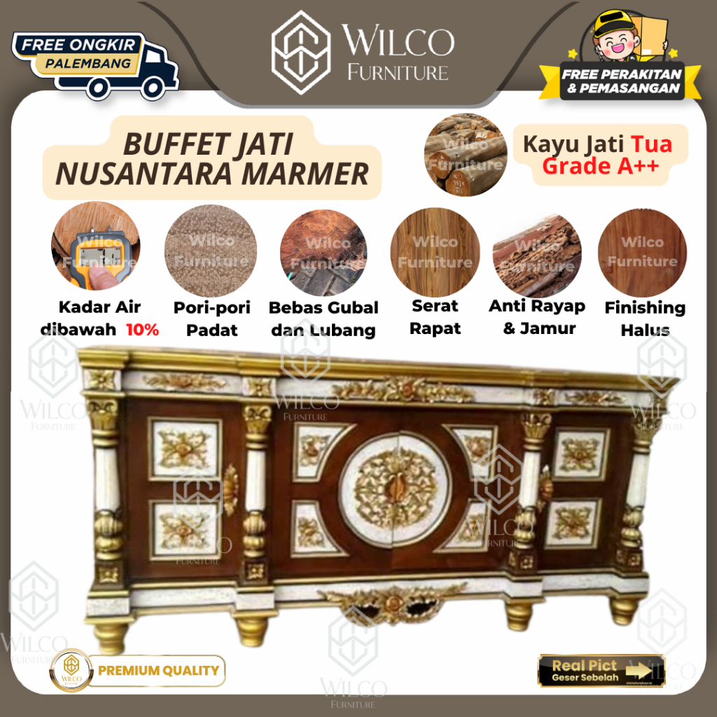 Buffet Jati Nusantara Marmer 200 cm | Buffet TV Rak TV Jati Nusantara Marmer
