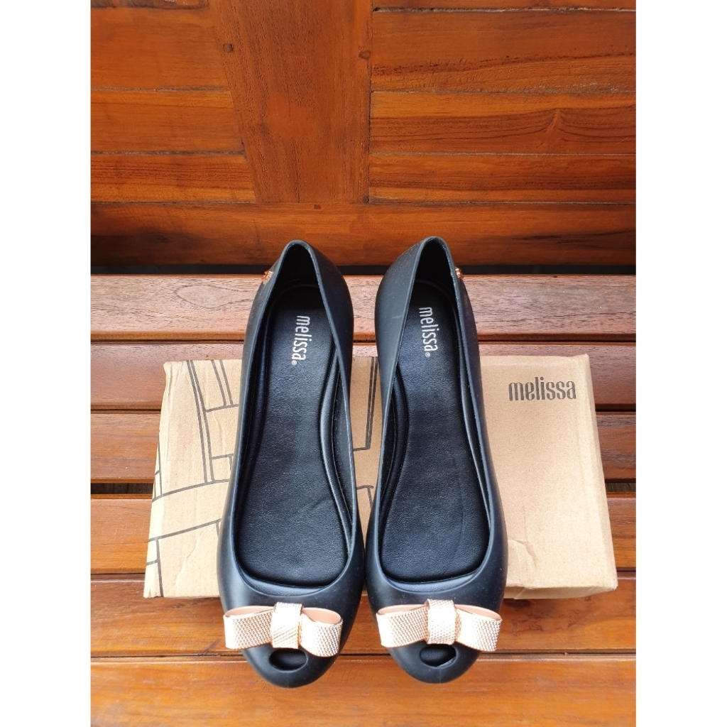 New Arrival Sepatu Wanita Melissa Ultragirl Bow Chrome Black | Flat Shoes Pita Hitam Elegan