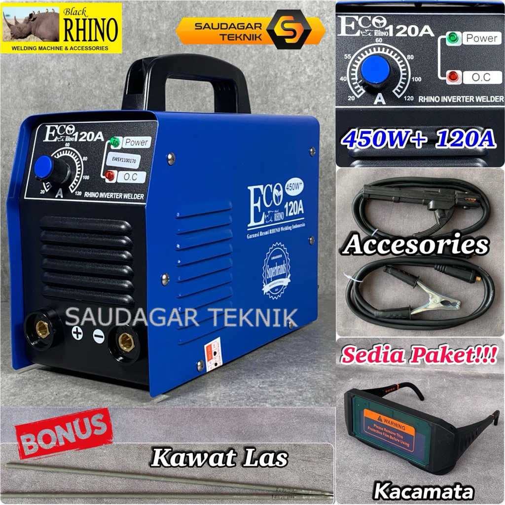 Mesin Las Rhino 120A 900 Watt 450 Watt Trafo Inverter Las MMA 120 Ampere 450W 900W