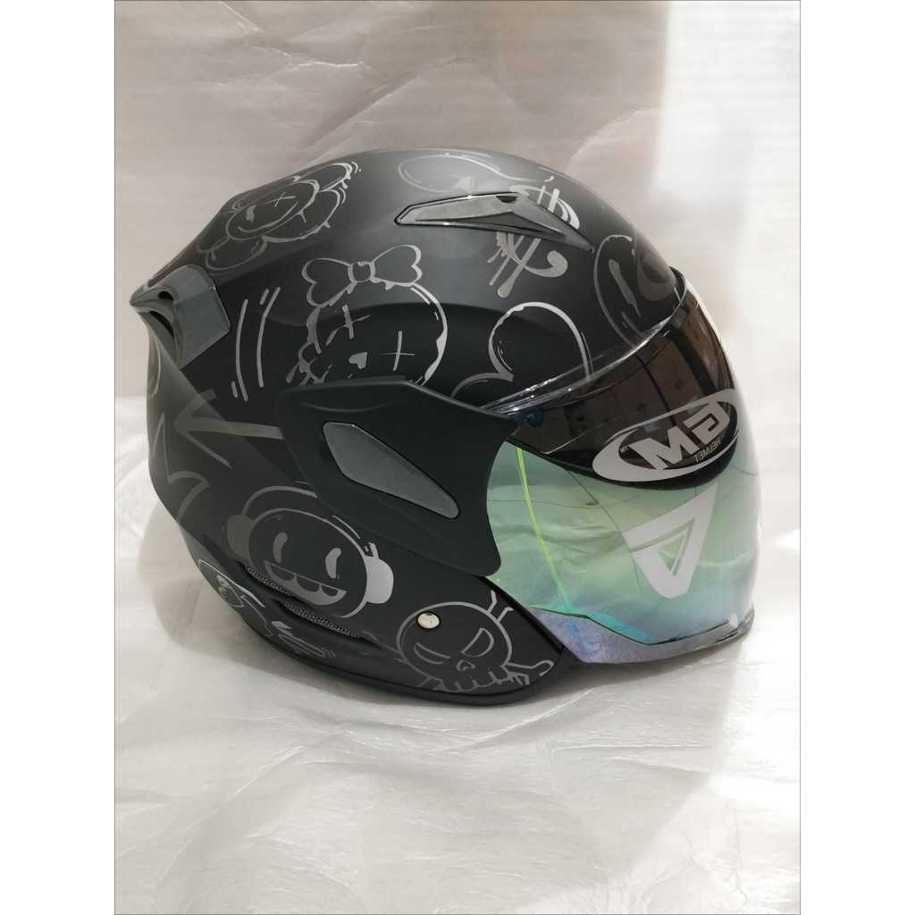 GM Helm Fighter Grafier New Motif 2026 Kaca Pelangi SNI Busa Bisa Dicuci Hitam Biru Merah