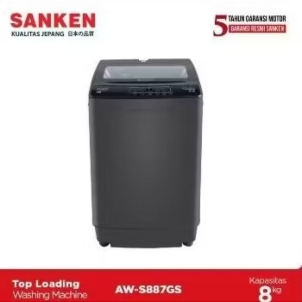 Mesin Cuci 1 Tabung Top Loading SANKEN AWS887GS Stainless Steel Kapasitas 8 Kg AW S887GS