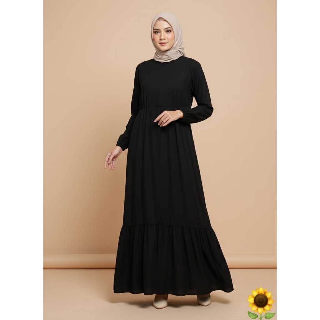 Gamis Hitam Polos Rayon Twill | Gamis Muslimah Simple Elegan Jatuh Adem Nyaman