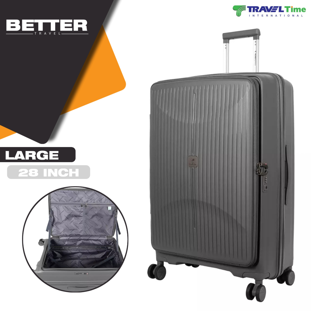 Koper 28 inch bukaan depan TRAVEL TIME koper hardcase besar bagasi size polypropylene kuat tsa lock 