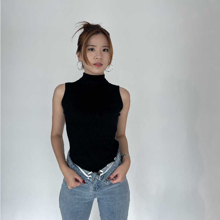 [Lolabae] MINDY Bodysuit Wanita Turtleneck Sleeveless | Atasan Rajut Wanita | Knit Bodysuit | Manset