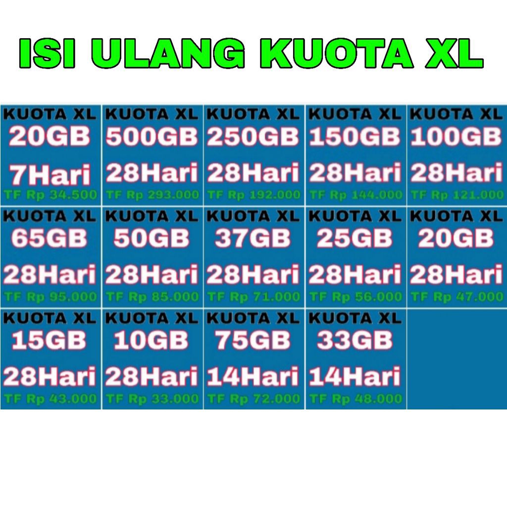 Isi ulang kuota paket data xl / isi ulang Voucher xl / paket xl / kuota xl / paket data xl 15gb 25gb