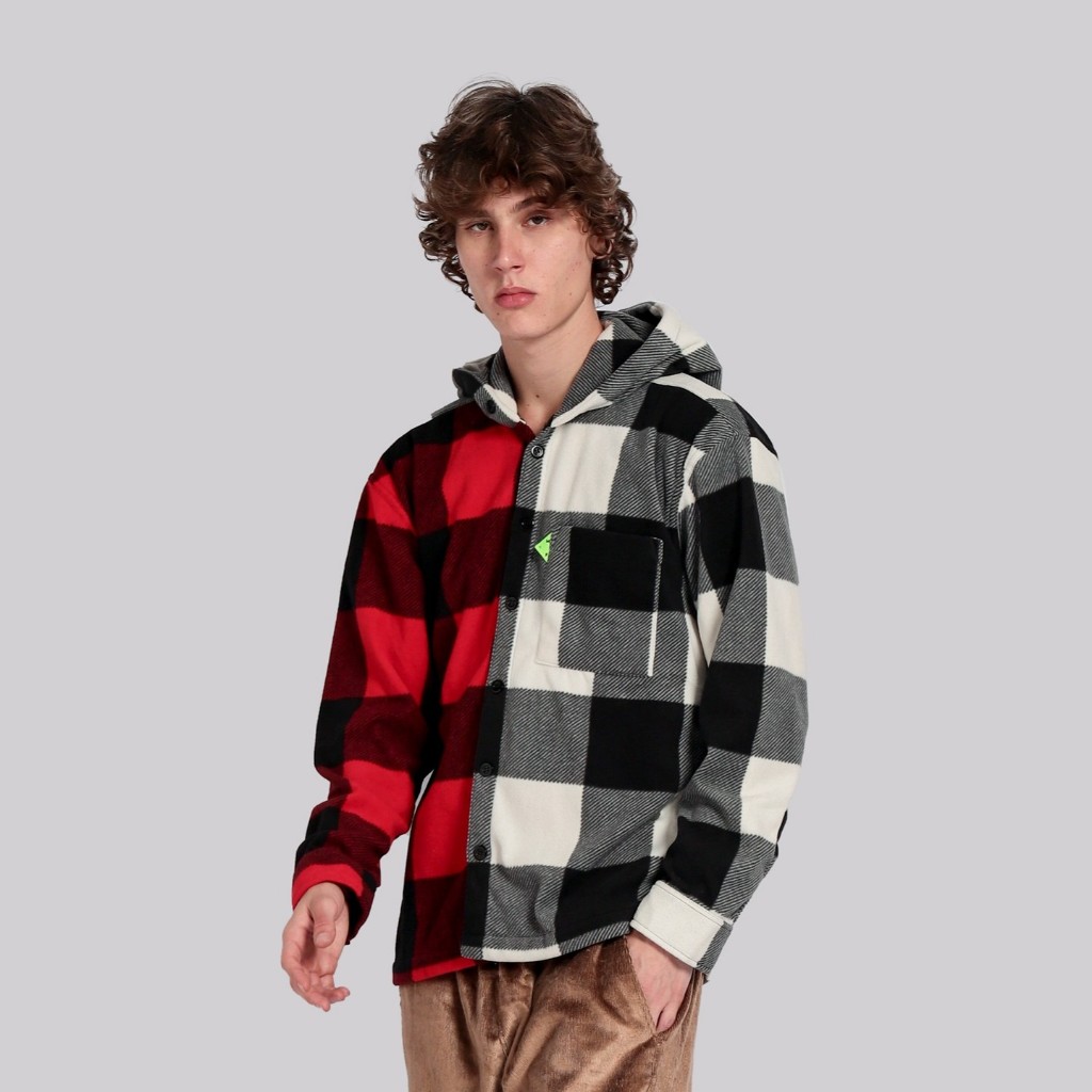 JAKET FLANEL HOODIE / RED WHITE PLAID