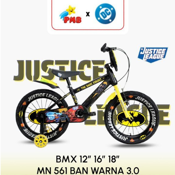 Sepeda BMX Anak Laki PMB MN561 Mortein Justice League 12/16/18x3.0 Inch Ban Pompa Warna Untuk anak 2