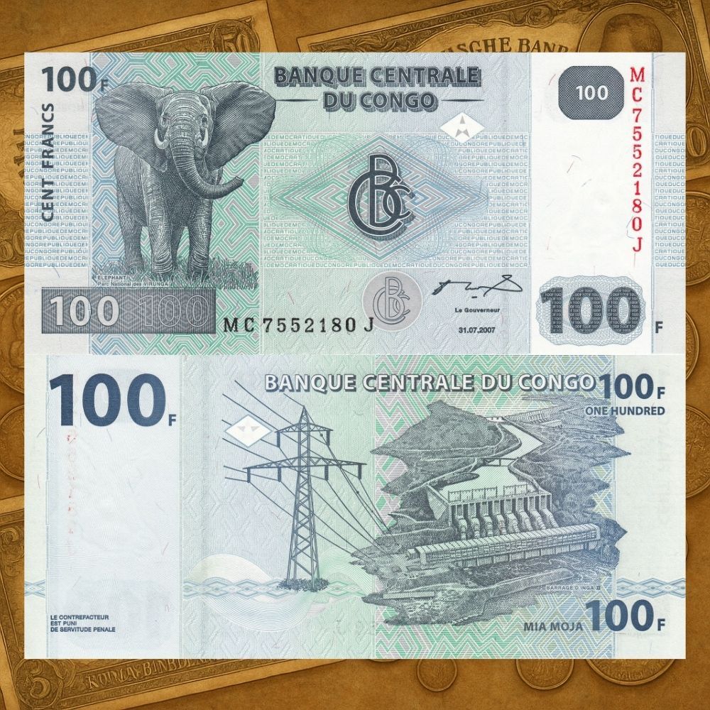 Koleksi Uang Kertas Asing Kuno Gepok Gepokan Lak Congo 100 Francs