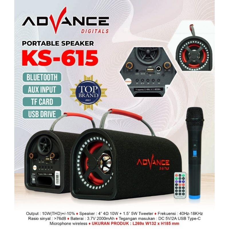 Advance Speaker Portable Bluetooth Ks-615 Free 1 Mic Wirelless Wireless | Speaker Bluetooth Full Bas
