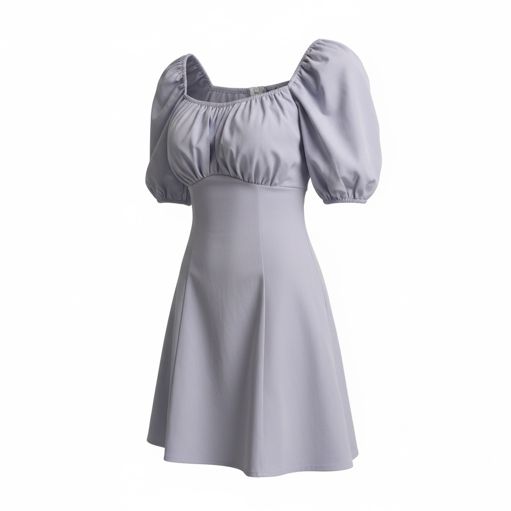 Dress Puff Sleeve Square Neck Mini Dress Lilac Soft Girl Korean Style