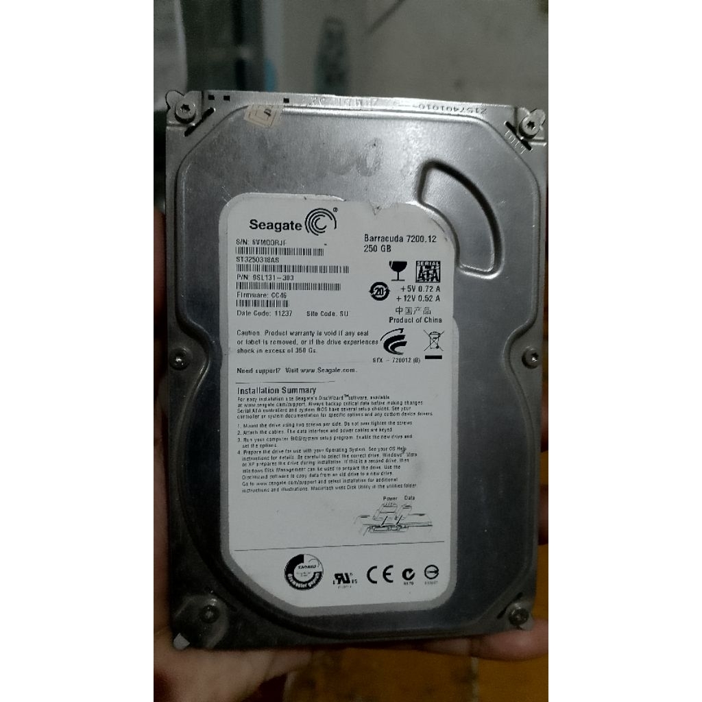 Hardisk PC 3'5" Seagate 250 Gb bekas kondisi 100%